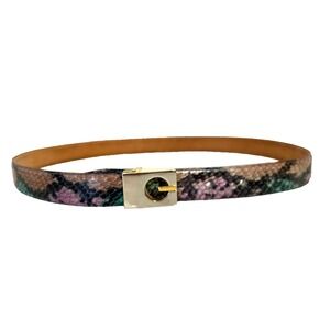 80s-90s Christopher Roberts Genuine Snakeskin Skinny Belt Two Tone Rainbow S EUC